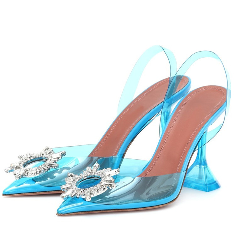 2022 Star Style Soft PVC Women Shoes Sandals Fashion Crystal Heeled Slingbacks Summer High heels Wedding Bride Ladies Shoes