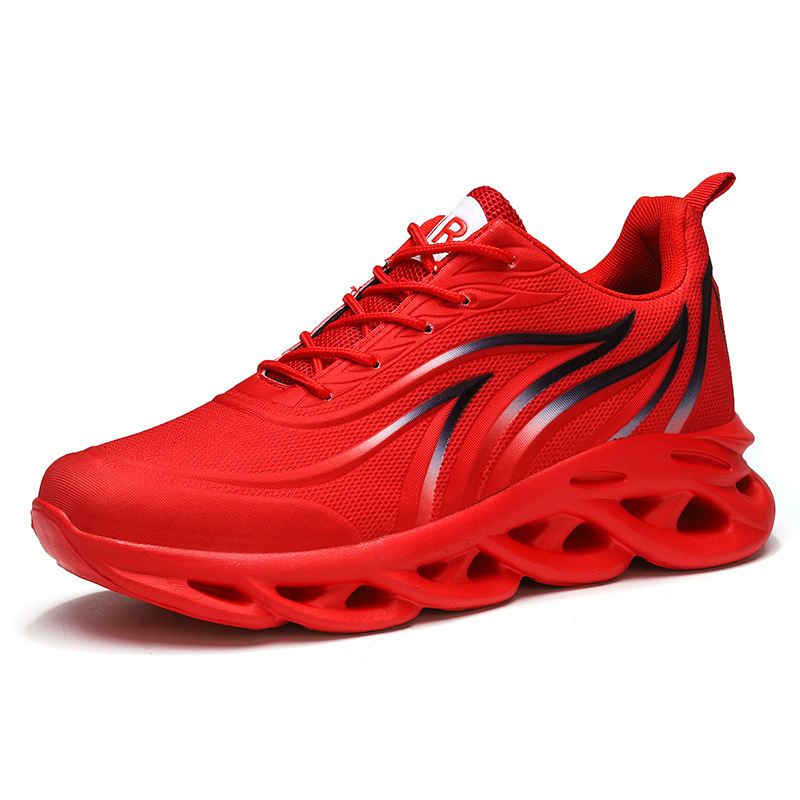 Men's Red Flame Printed Sneakers Flying Weave Sports Shoes Comfortable Running Shoes Outdoor Men Athletic Shoes