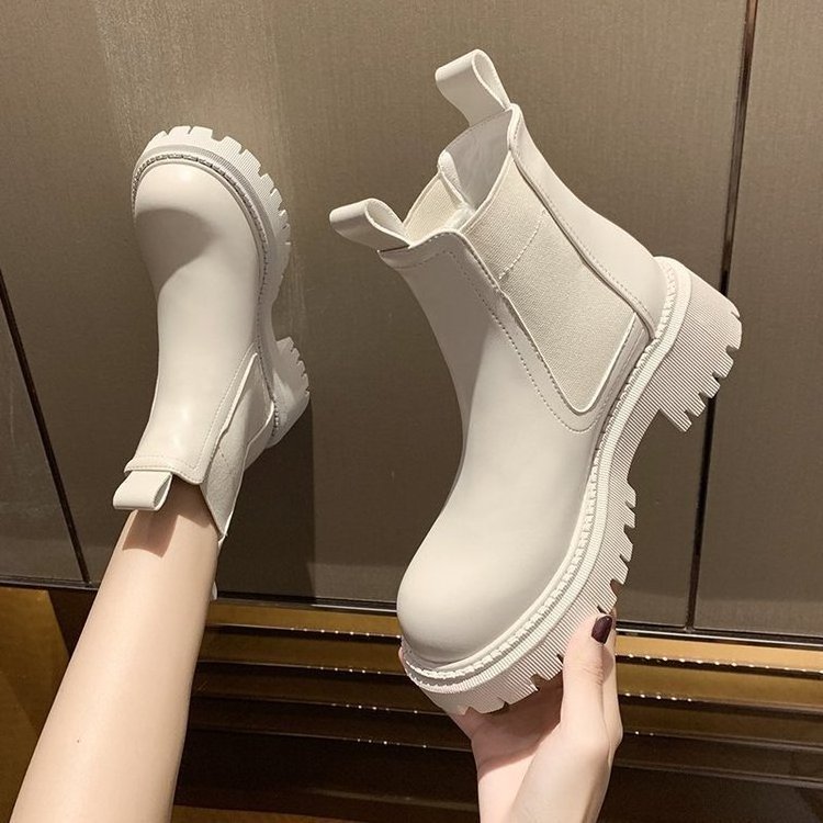 Autumn Winter Chelsea Boots Women 2022 Platform Beige White Ankle Boots Fur Short Chunky Punk Gothic Shoes For Women