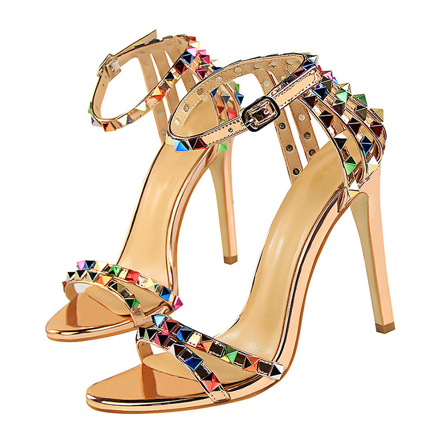 2022 Women's High Heels Rivets Studded Lady Sandals Stiletto Gladiator Pumps Stripper Summer Fetish Platform Shoes Sandal