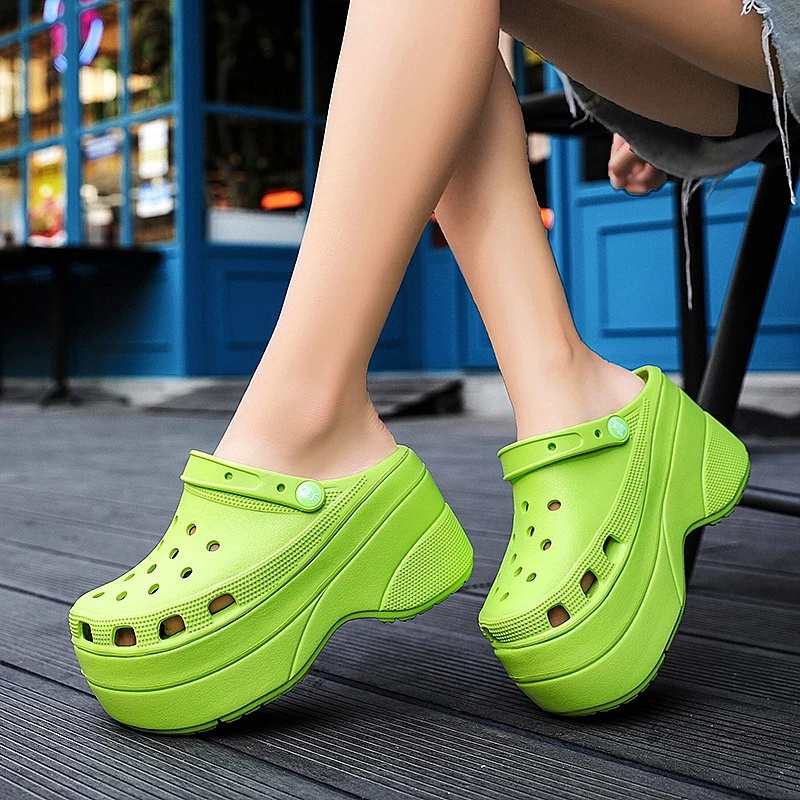 Women Fashion Garden Shoes Summer Green Platform High Heels Slide Sandals Non-slip Wedges Shoes for Women