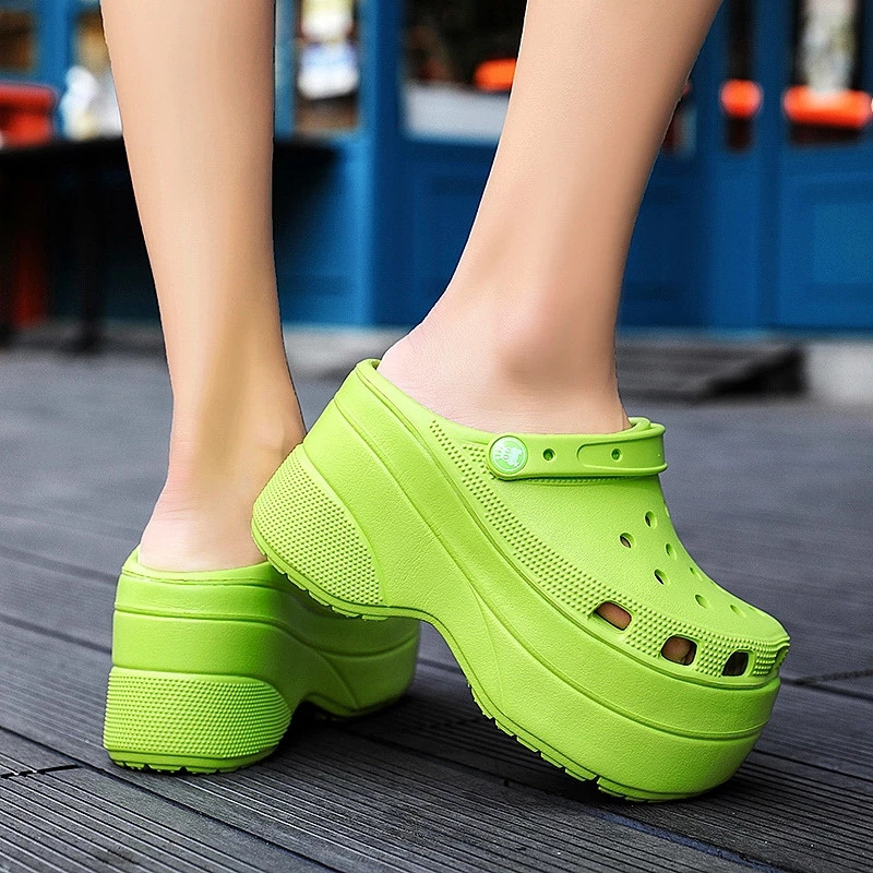 Women Fashion Garden Shoes Summer Green Platform High Heels Slide Sandals Non-slip Wedges Shoes for Women