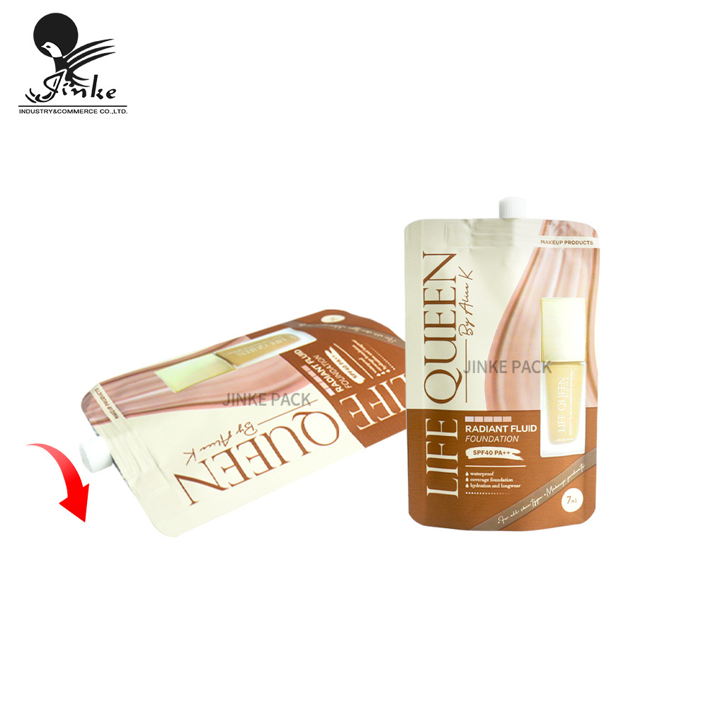 Customized plastic disposable stand up spout pouch with lid for 7ml liquid foundation cosmetic sachet packaging