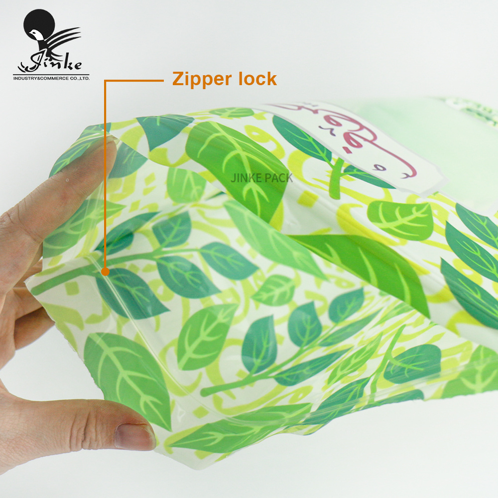 Custom printed matte and light  plastic  stand up pouch bag with zipper lock and window  for tissue packing