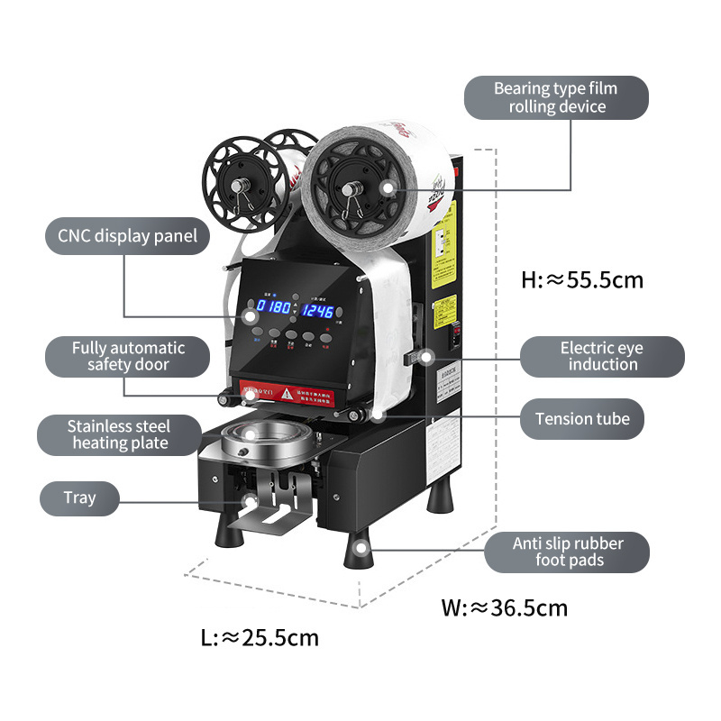 Fully automatic sealing machine for paper and plastic cups commercial 90/95 caliber bubble milk tea beverage sealing machine