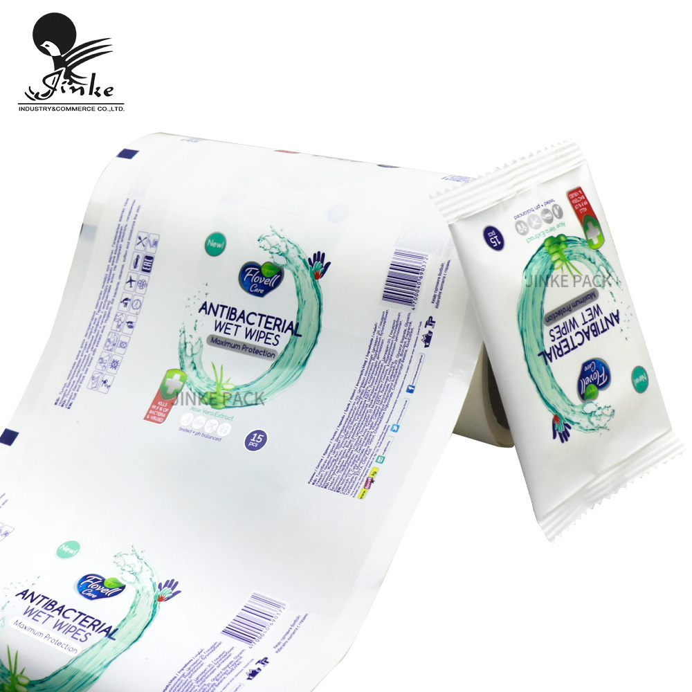 China supplier custom printing plastic sachet wet wipe automatic packaging film roll