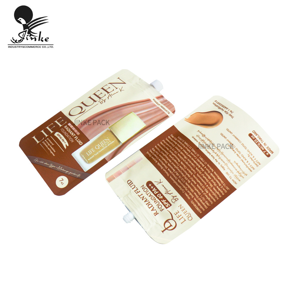 Customized plastic disposable stand up spout pouch with lid for 7ml liquid foundation cosmetic sachet packaging