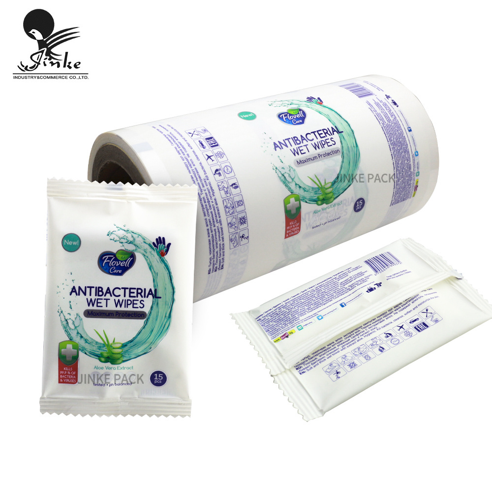 China supplier custom printing plastic sachet wet wipe automatic packaging film roll