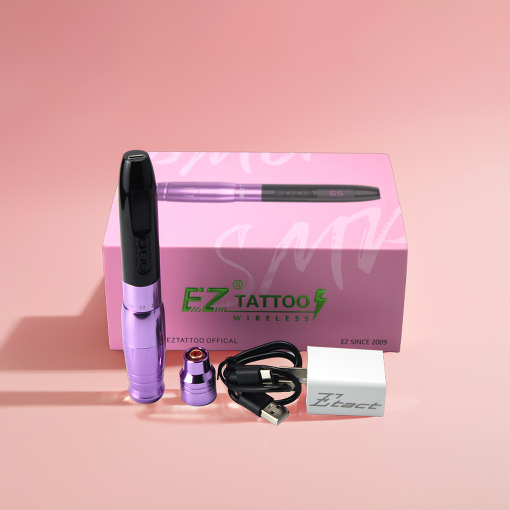 Wholesale EZ POPU Lola Air Pro Electric Stepless Adjustable Stroke 1000mAh permanent makeup Wireless PMU Pink Tattoo Pen machine