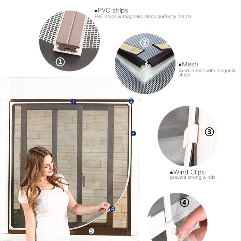 Wholesale Diy Self-adhesive Easy-fit Magnetic Window Mesh Mosquito Net Screens Window Magnetic Fiberglass Insect Fly Screen