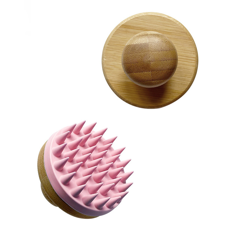 Hot Selling Custom Logo bamboo Scalp Massage Wooden Silicone Manual Hair Wash Detangler Spa Shampoo Shower Brush