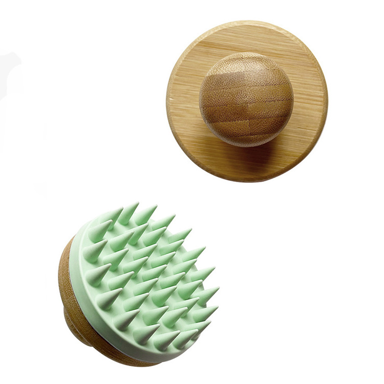 Hot Selling Custom Logo bamboo Scalp Massage Wooden Silicone Manual Hair Wash Detangler Spa Shampoo Shower Brush