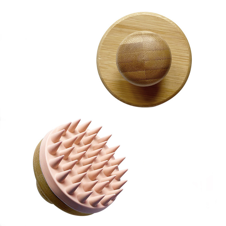 Hot Selling Custom Logo bamboo Scalp Massage Wooden Silicone Manual Hair Wash Detangler Spa Shampoo Shower Brush