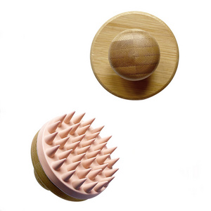 Hot Selling Custom Logo bamboo Scalp Massage Wooden Silicone Manual Hair Wash Detangler Spa Shampoo Shower Brush