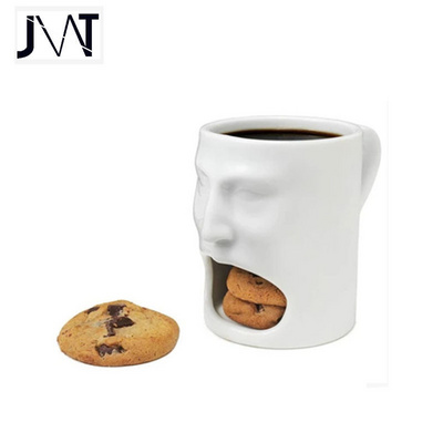 Best Porcelainous Milk Face Cup Tea Mugs with Biscuit Pocket White Cookies Cup Holder Cookies White Ceramic Coffee Mug