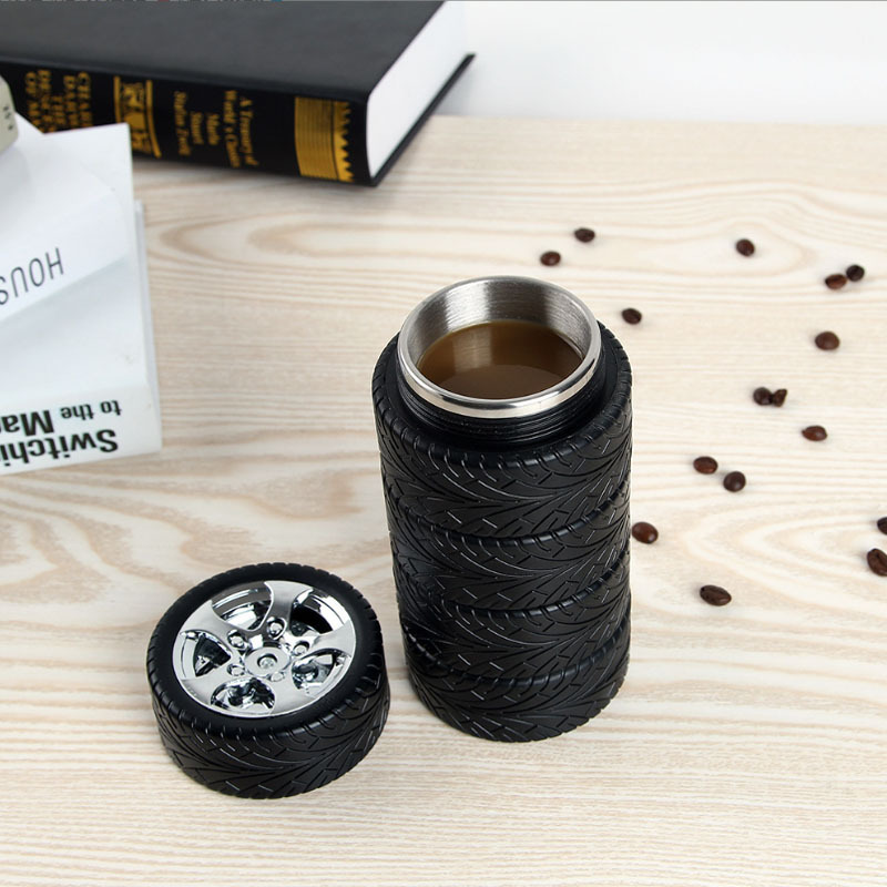 2023 Exclusive Gift Item Novelty Car Wheel Shaped Stainless Steel Coffee Mug Tyre Cup/Tire Design Coffee Tea Mug