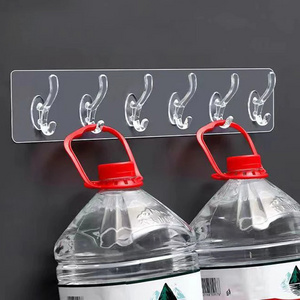 Adhesive Sticker Wall Hooks 1/3/5/6 Rows Home Decor Wall Hanging Hanger Transparent Sticky Hook Waterproof Nail-Free