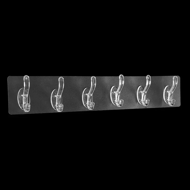 3/5/6 Row Transparent Hook Punch-Free Wall Strong Sticking Hook Holder for Hat Clothes Hanger Towel Holder Bathroom Storage Rack