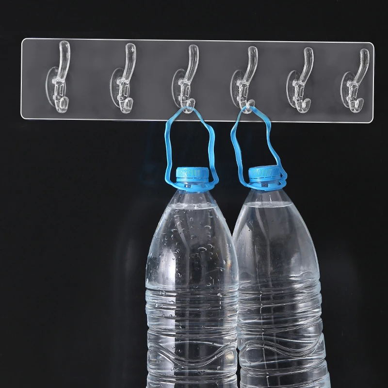 3/5/6 Row Transparent Hook Punch-Free Wall Strong Sticking Hook Holder for Hat Clothes Hanger Towel Holder Bathroom Storage Rack