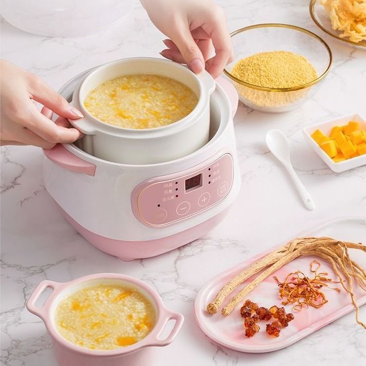 Electric Ceramics Slow Cooker Water Stew Soup Porridge Health Pot Eggs Meal Steamer Reservation Timer Baby Food Cooking Machine