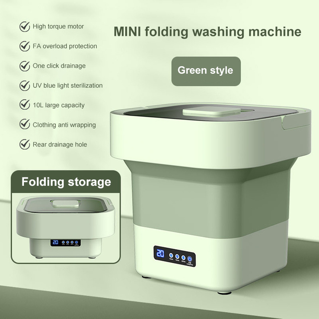 10L Portable Washing Machine Folding Washer with Large Capacity Clothes Dryer Bucket Travel Underwear Sock Mini Washing Machines