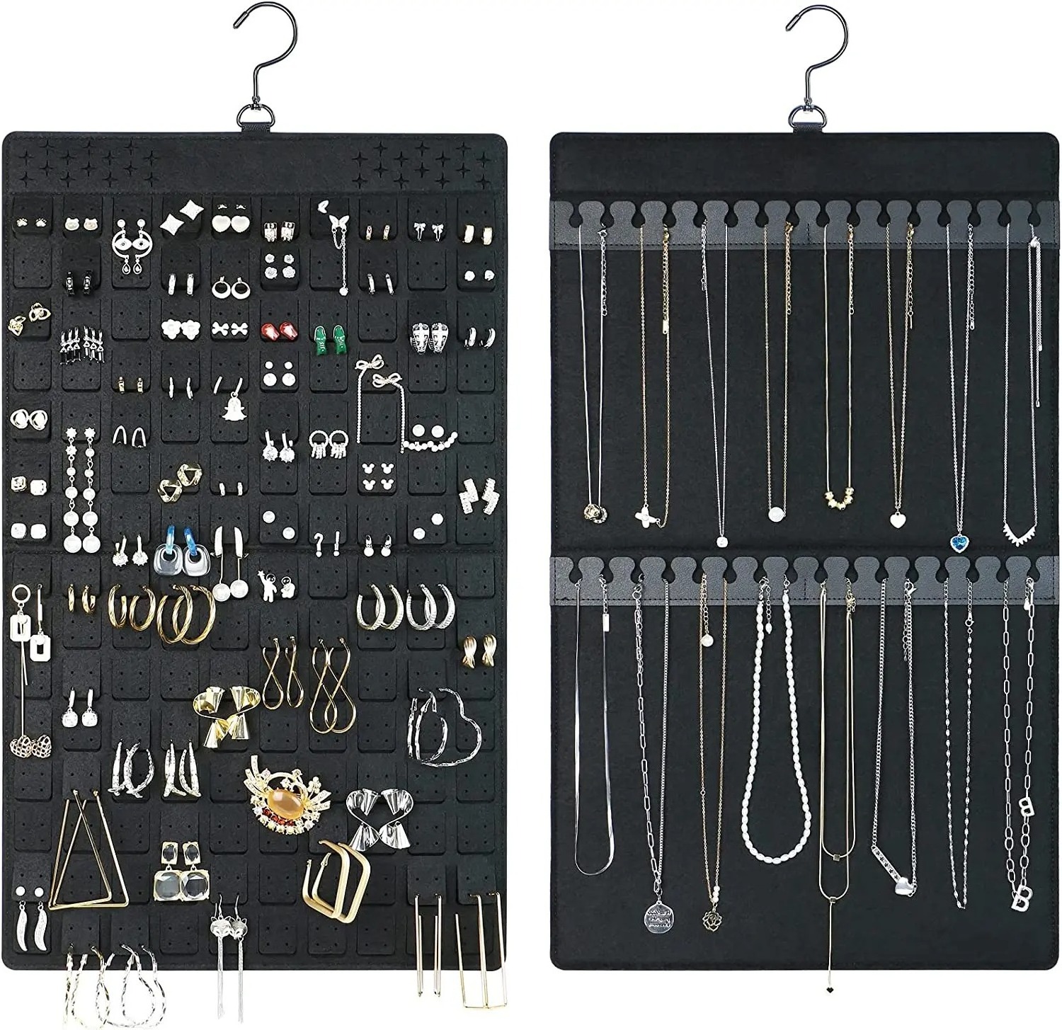 Hot Sale Hanging Jewelry Organizer Bag for Earrings Earnail Necklace Bracelets Display Storage Double Sided Felt Rotating Hanger