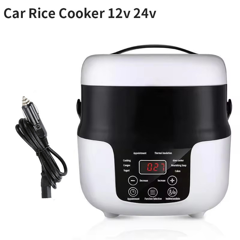 Car Rice Cooker 12V 24V Car Home Dual Use Portable Soup Pot Multicooker Porridge Cooking Machine Truck Food Steamer Heater