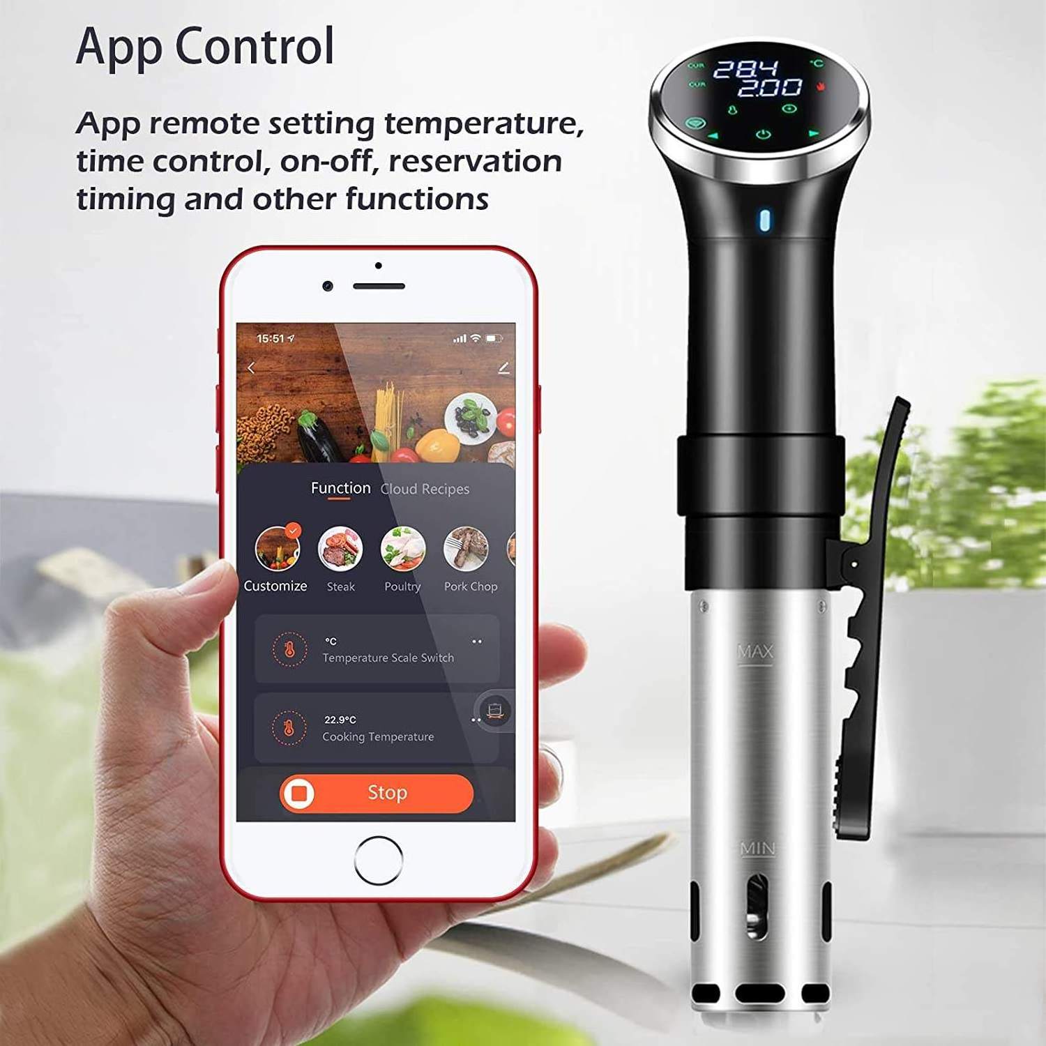 1100W WIFI Vacuum Sous Vide Cooker Immersion Circulator Accurate Cooking with LED Digital Display Tuya APP Slow Cooker Heater