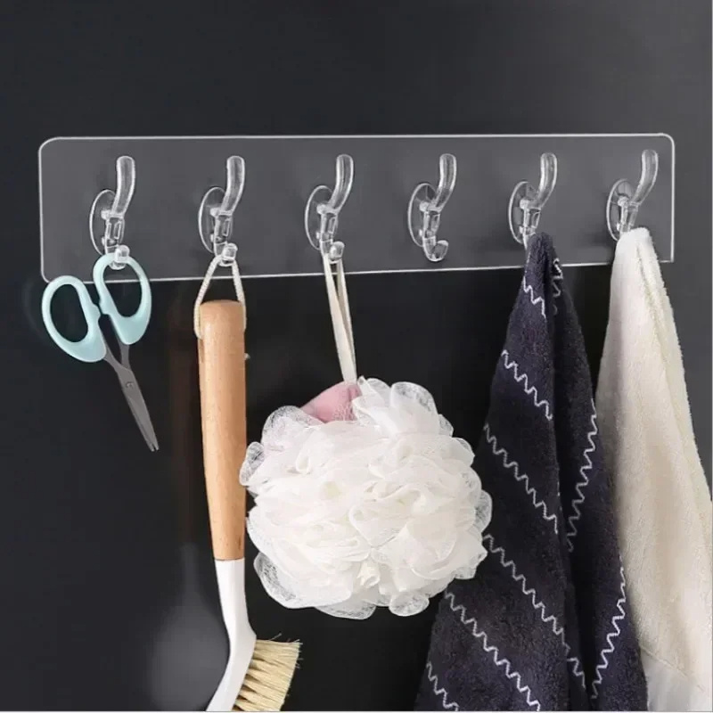 No Punching Adhesive Door Back Hanging Clothes Hanger Towel Kitchen Transparent Seamless Adhesive With Row Of Adhesive Hooks