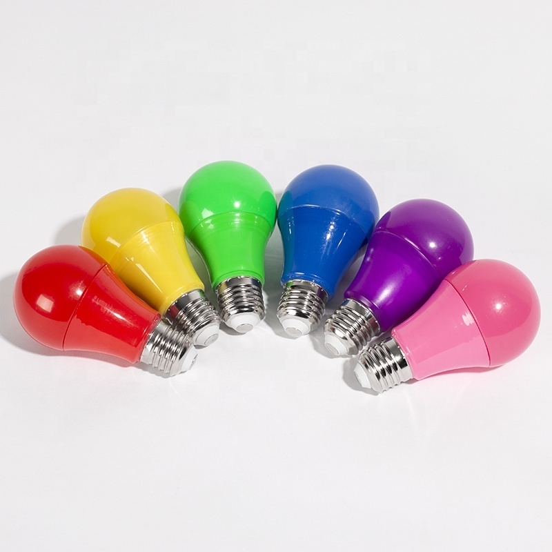 3W 5W 7W E27 E14 A60 RGB Source Led Red Yellow Green Blue Purple Pink Plastic Led Light Color Bulbs