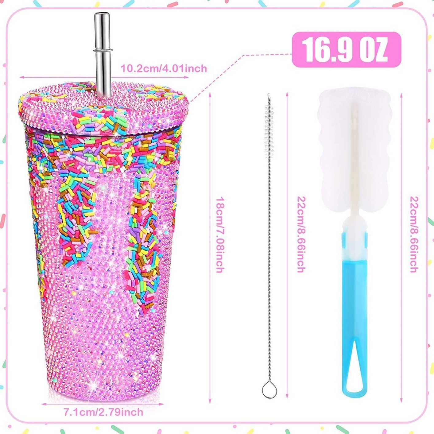 JLY Rhinestone Diamond Tumbler Glitter Water Bottle with Lid Stainless Steel Vacuum Thermal Straw fancy vacuum tumbler