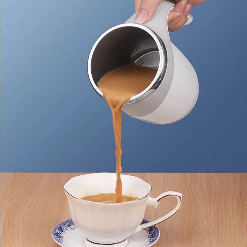 JLY Custom Lazy Coffee Stirring Cup Auto Magnetic Rotating Electric Milk Coffee Cup 304 Stainless Steel Self Stirring Mixing Cup