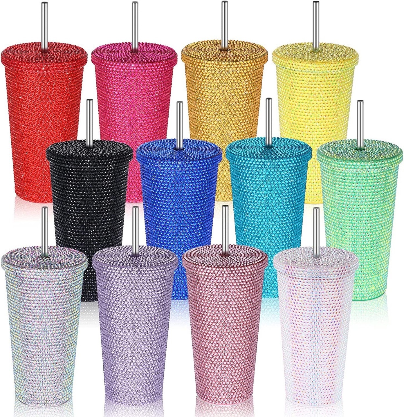 JLY Rhinestone Diamond Tumbler Glitter Water Bottle with Lid Stainless Steel Vacuum Thermal Straw fancy vacuum tumbler