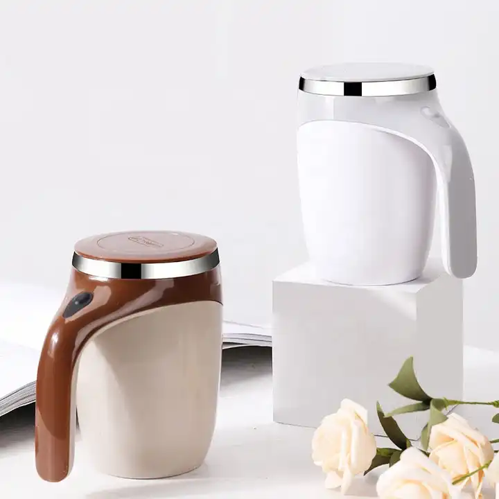 JLY Custom Lazy Coffee Stirring Cup Auto Magnetic Rotating Electric Milk Coffee Cup 304 Stainless Steel Self Stirring Mixing Cup