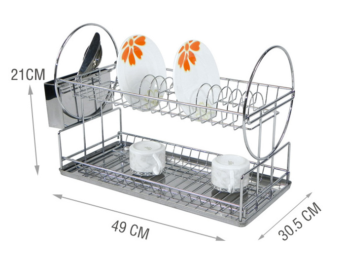 Modern 2 tier Design And Chrome Finished Kitchen Wire Basket Organizer Dish Racks