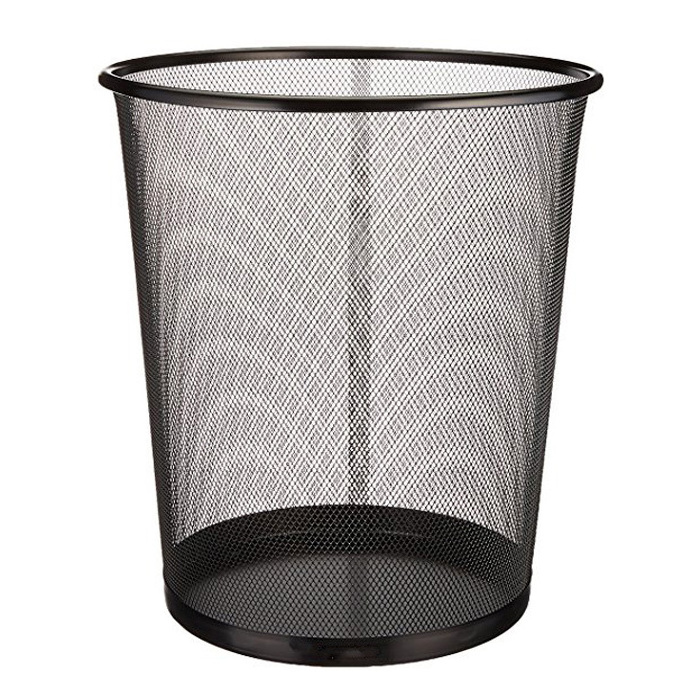 household round black paper trash can mesh waste bin wire metal decorative waste paper bin