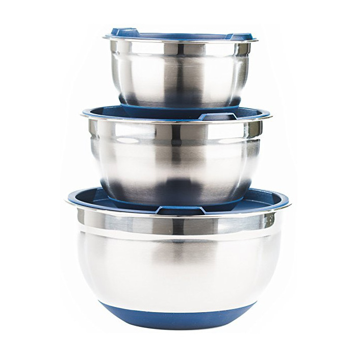 Professional home hotel kitchen stainless steel salad bowl mixing bowl with lids