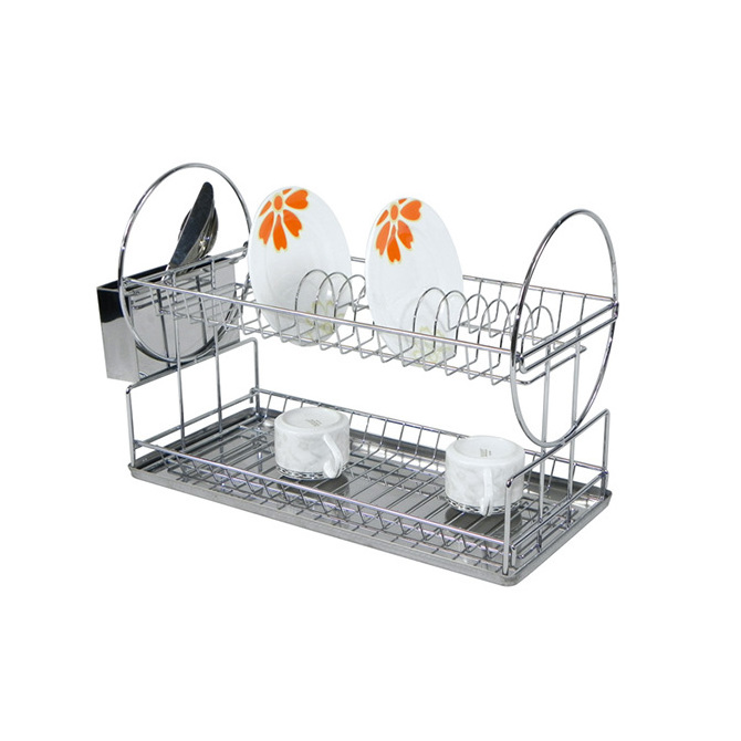 Modern 2 tier Design And Chrome Finished Kitchen Wire Basket Organizer Dish Racks