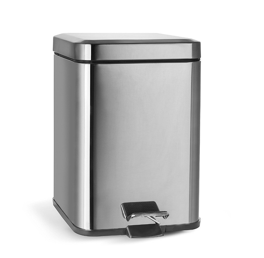 Dailyart Stainless Steel Rectangular Waste Bin 5L 10 gallon trash can Step Open Trash Can Foot Pedal Bin