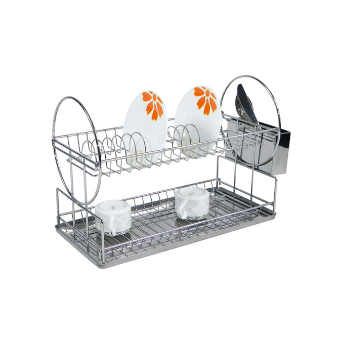 Modern 2 tier Design And Chrome Finished Kitchen Wire Basket Organizer Dish Racks