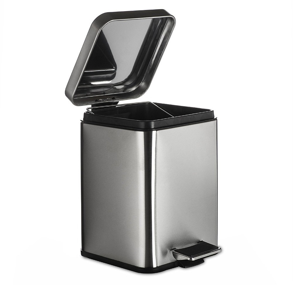 Dailyart Stainless Steel Rectangular Waste Bin 5L 10 gallon trash can Step Open Trash Can Foot Pedal Bin