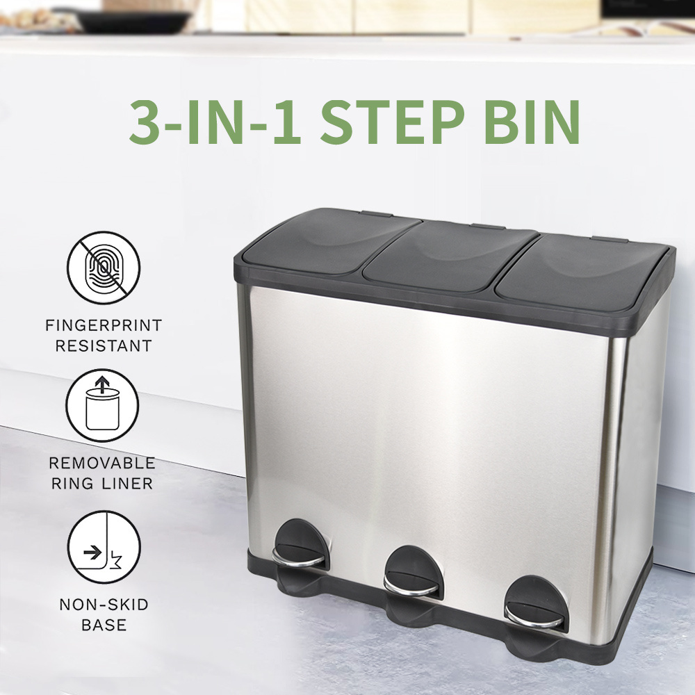 Recycle Kitchen Trash Can 20L x 3 Compartment Garbage Can with Lid Total 16 Gallon