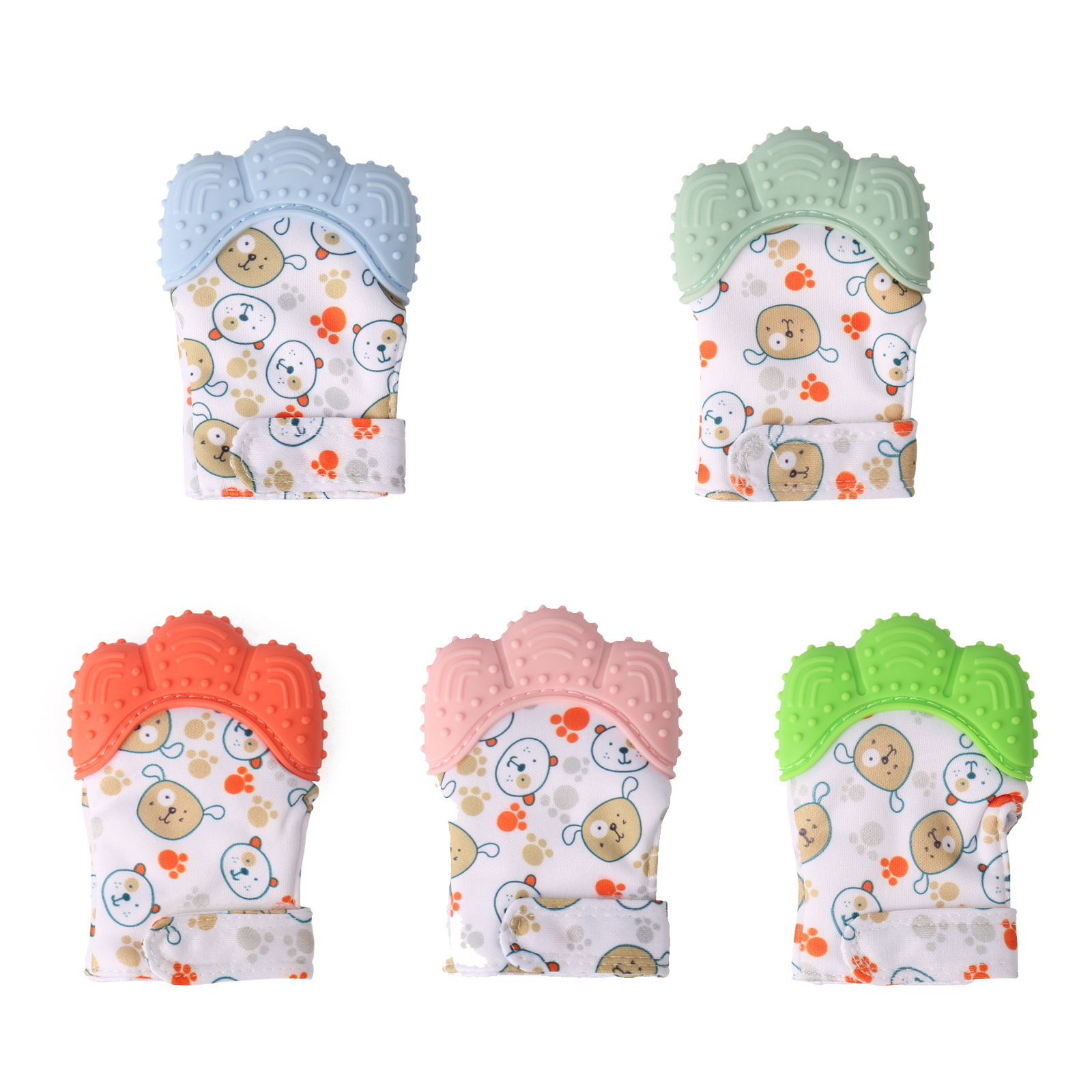 Hot Sale BPA Free New Design Chewable Soft Multi Sensory Mitten Dental Glue Silicone Teether Safe for Baby