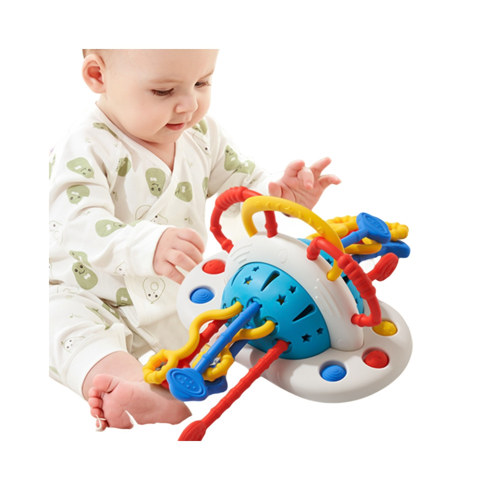 Baby Sensory Montessori Toy Pull String Machine Table Silicone Pull String Teething Toy For Toddler Fine Motor Skills Training