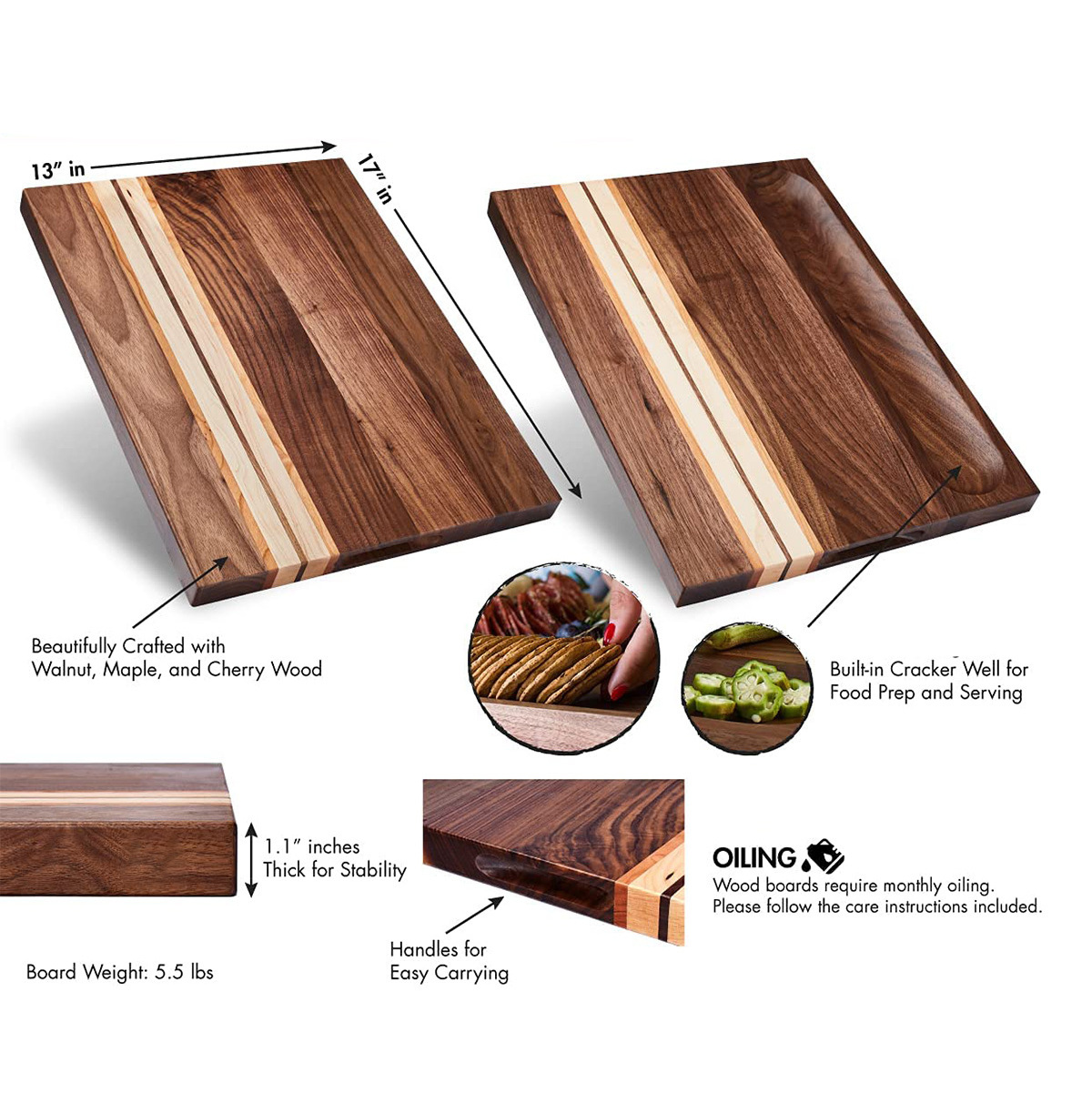 Adorable Design Kitchen Large Handmade Striped Walnut Mix Cherry Maple Beech Wood Cutting Chopping Board