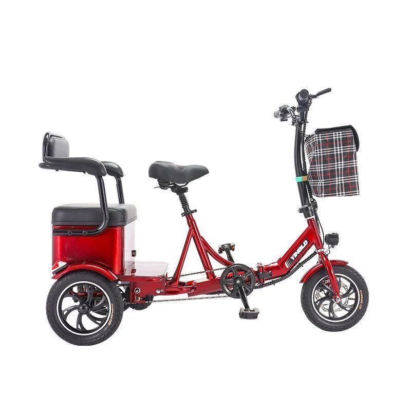 Family 3 Wheel Electric Tricycle For Elderly Folding 20-Inch Electric Bicycle For Men 350W 48V 2 Seats Electric Trike