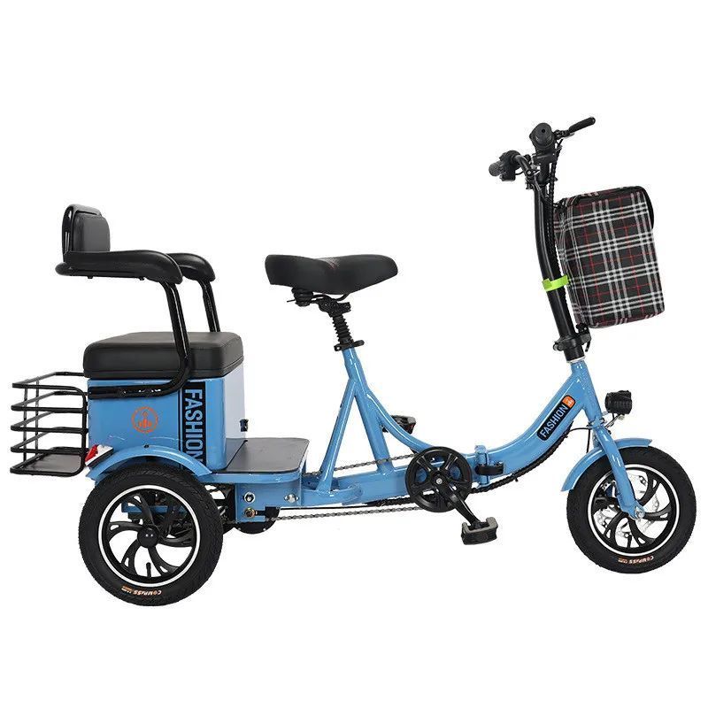 Family 3 Wheel Electric Tricycle For Elderly Folding 20-Inch Electric Bicycle For Men 350W 48V 2 Seats Electric Trike