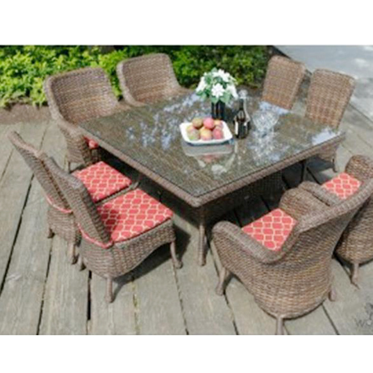 Outdoor Patio Furniture 9pcs Brown All-weather Wicker Dining Set coffee table set