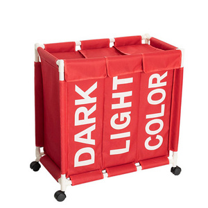 Homes Houseware Foldable Laundry Basket with Wheels Waterproof Laundry Hamper Trolley Triple Sorter Rolling Storage Cart