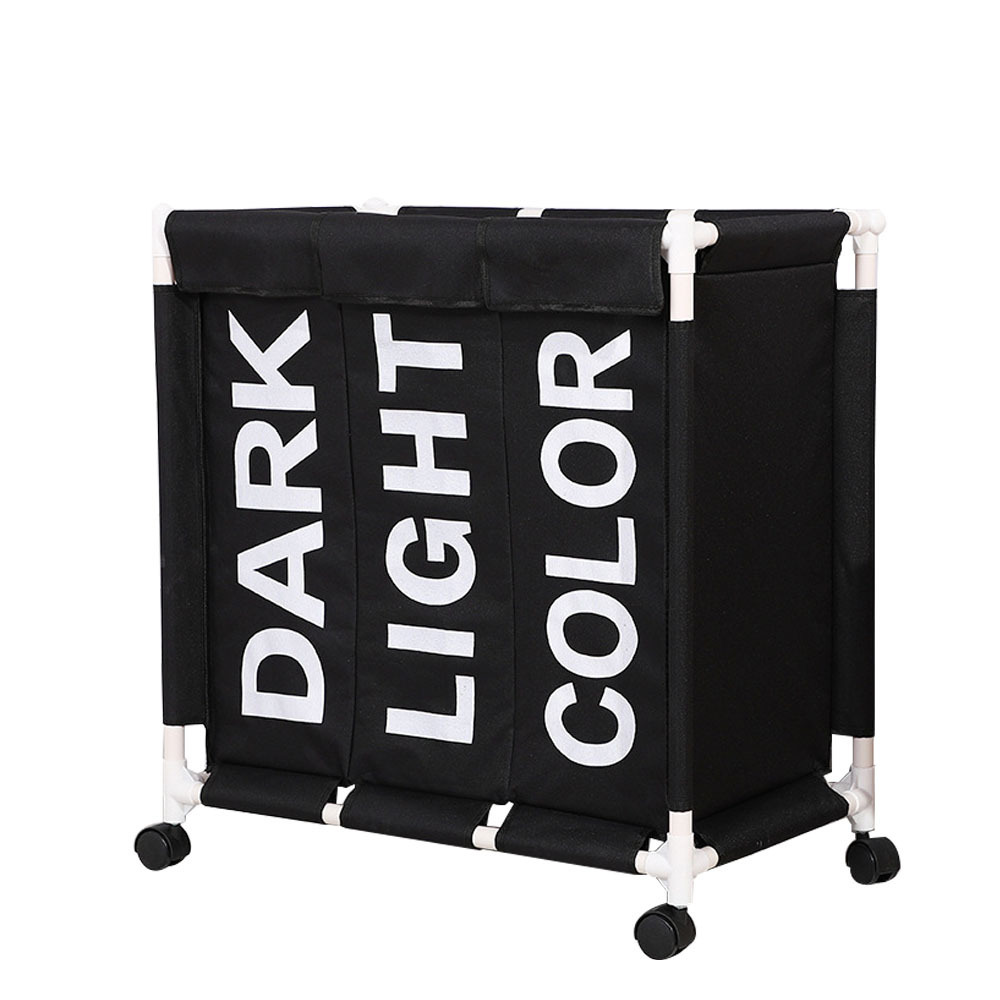 Homes Houseware Foldable Laundry Basket with Wheels Waterproof Laundry Hamper Trolley Triple Sorter Rolling Storage Cart